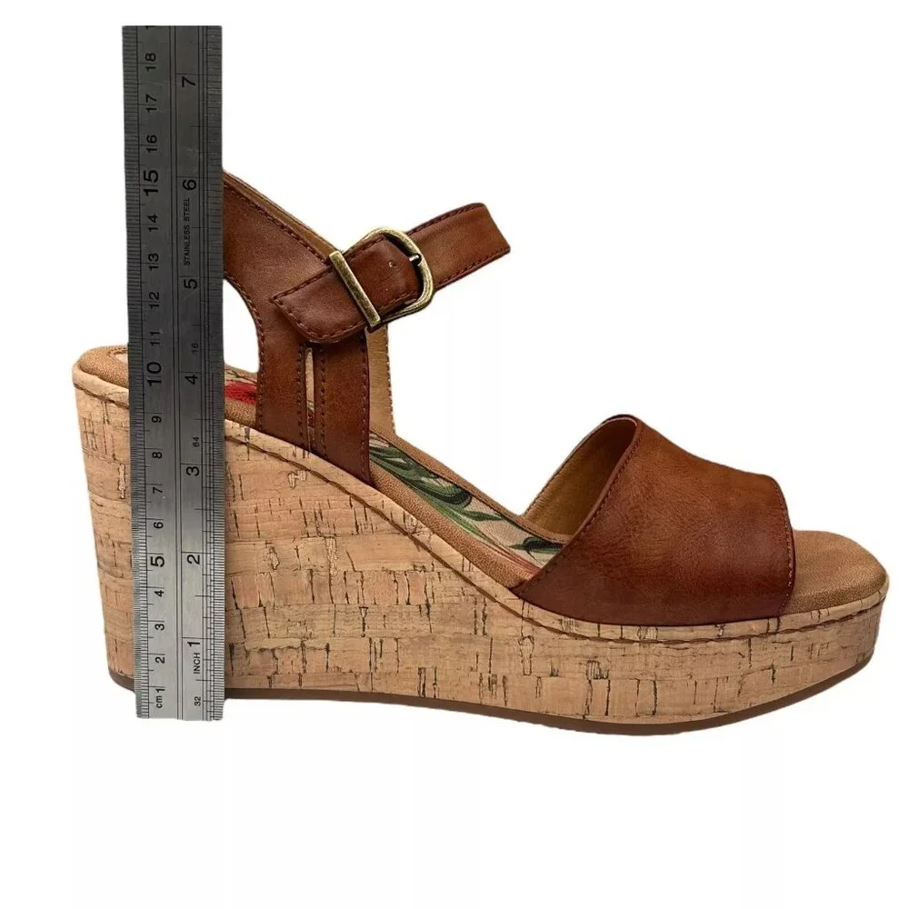 BOC Corrie Women's Platform Wedge‎ Sandal Size 9 Brown/Tan Faux Leather Upper